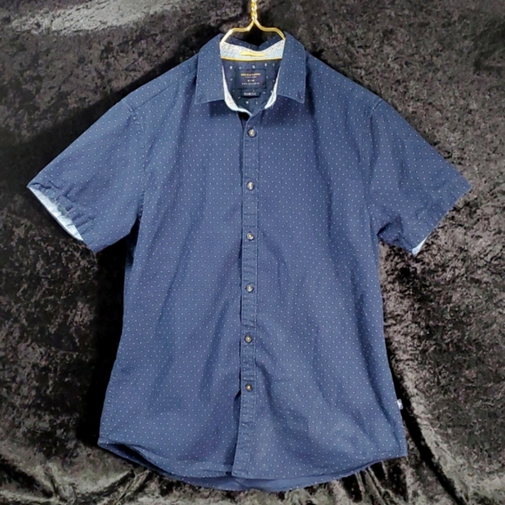 Denim & Flower Ricky Singh short sleeve Button Down Mens M Medium slim fit